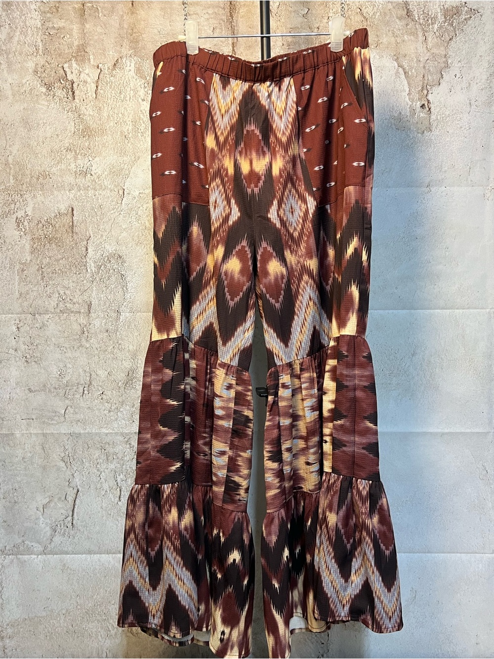 Umgee USA Large Boho Patchwork Bell Bottom Flare Pants